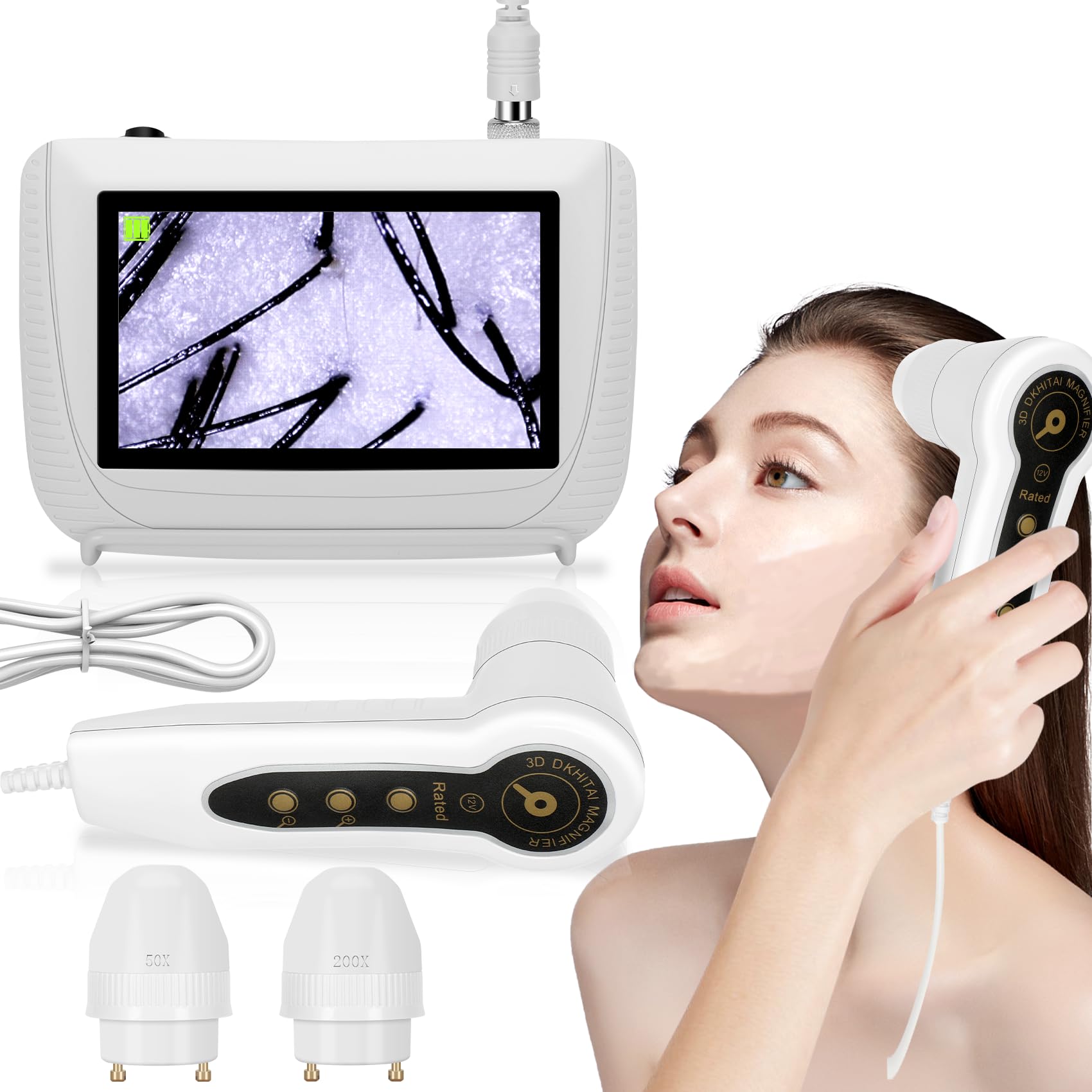 Photo 1 of Skin Hair Analyze, Scalp Analysis Machine, 5 Inch LCD Screen Rechargeable Digital Scanner for Skin & Hair Analysis, 50x/200x DualHeads, Digital Scalp Health Detection Use for Home and Salon
