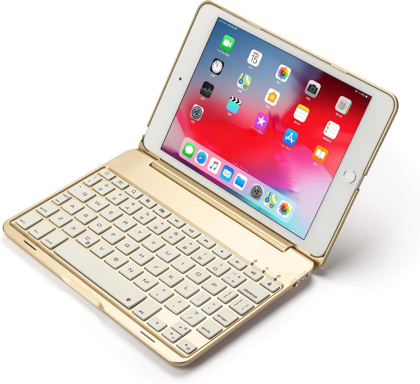 JCTek Keyboard Case for iPad Mini 5th Gen 2019, Leather Case with Pencil Holder, Stand Smart Cover with Auto Sleep/Wake, Protective for iPad Mini 5 7.9" 2019 (Gold Keyboard case)