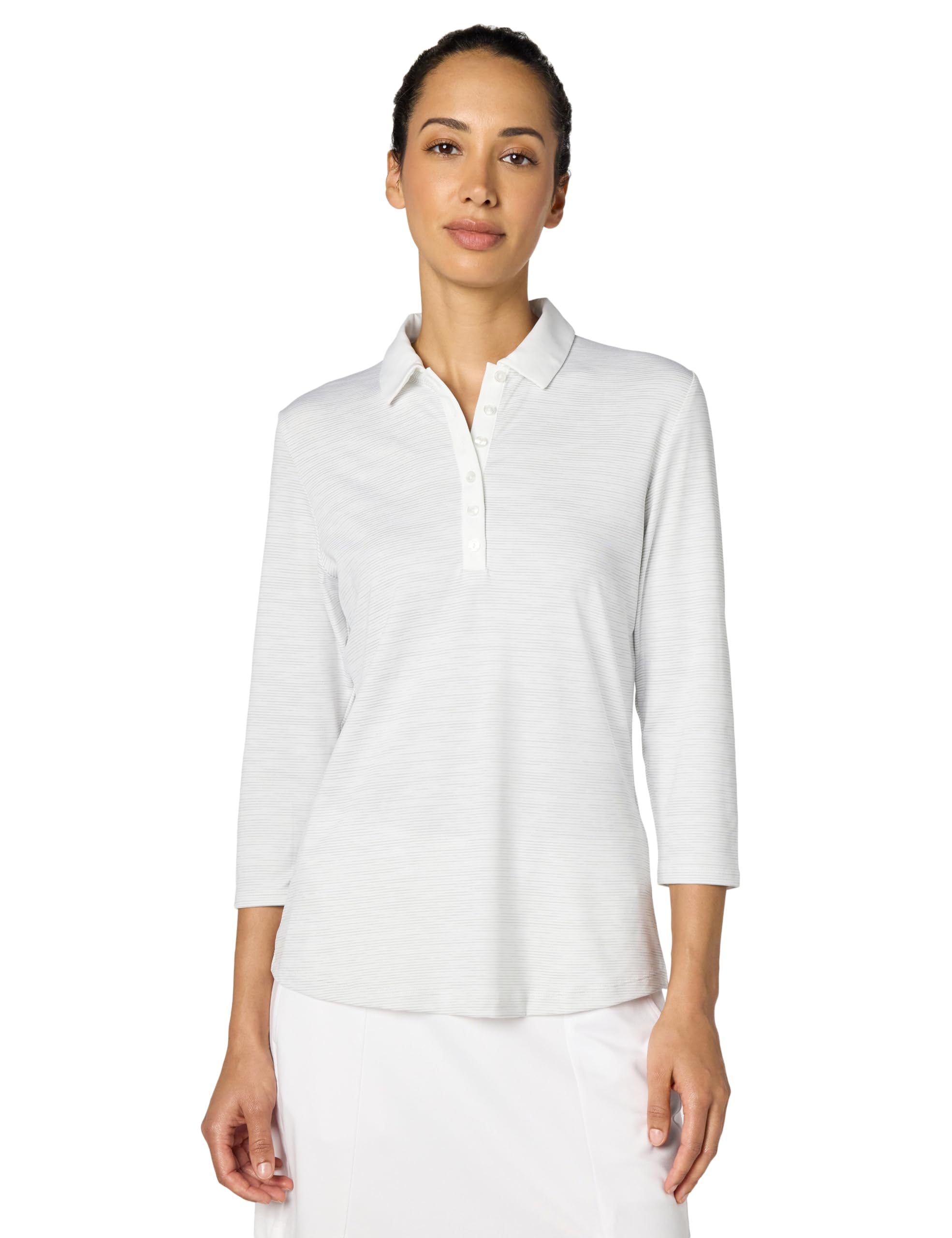 Callaway Women’s 3/4 Sleeve Space Dye Golf Polo, Stretch Seams, Moisture-Wicking, Sun Protection, Textured Recycled Fabric, Brilliant White, Small