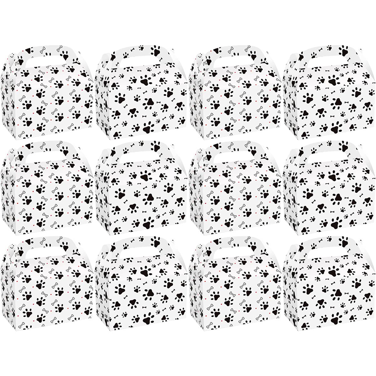 FAIRYRAIN 12 Pcs Dog Pet Paw Puppy Theme Party Candy Cake Box Set for Kids Birthday Baby Shower Decor