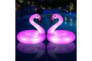 Inflatable Flamingo Pool Floats with Lights, FlyfreeU Solar Powered Flamingo Swim Tube Rings, 42'' Lake Beach Floaties Swimming Rings Summer Pool Raft Lounger for Adults Water Party Supplies.