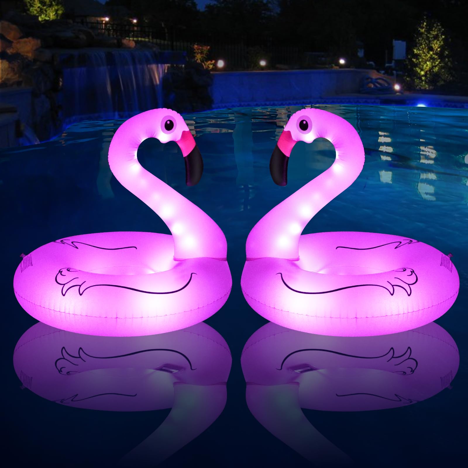 Photo 1 of FlyfreeU Flamingo Inflatable Pool Floats with Lights, Solar Flamingo Pool Floats for Adults, 42 Inch Pool Float Lake Beach Floaty, Swimming Pool Float Raft Lounge for Adults Party Water Fun(2)