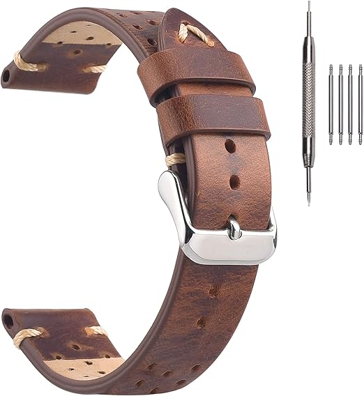 EACHE - Correa de Reloj de Piel auténtica con Barra de Resorte de liberación rápida