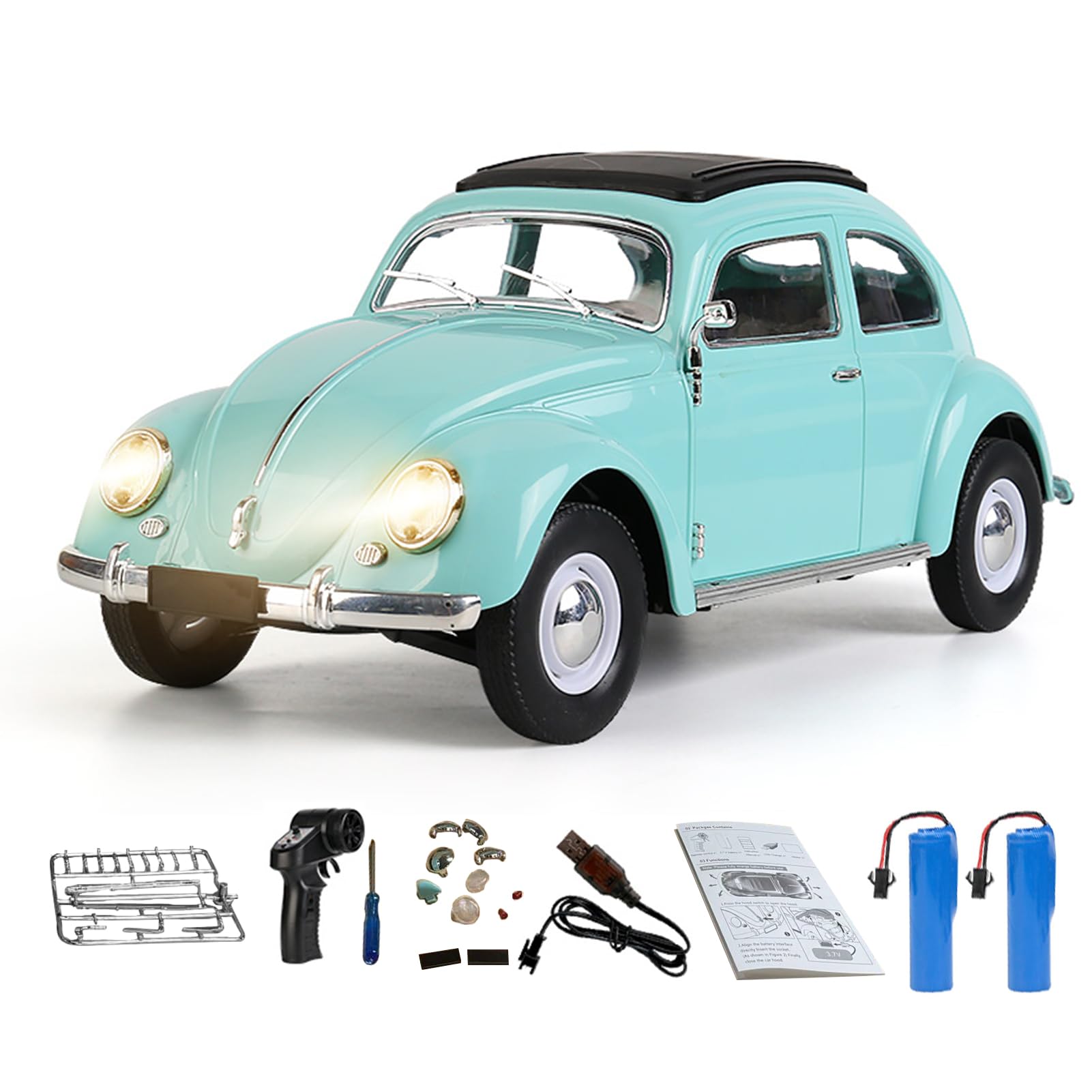 Hylukon Remote Control Car, 1:16 Scale Classic Model Toys Car for Teens, 4CH Full Scale Car Toy Rear Wheel Drive LED High Beam 1950 Model Toys, Birthday for Teens
