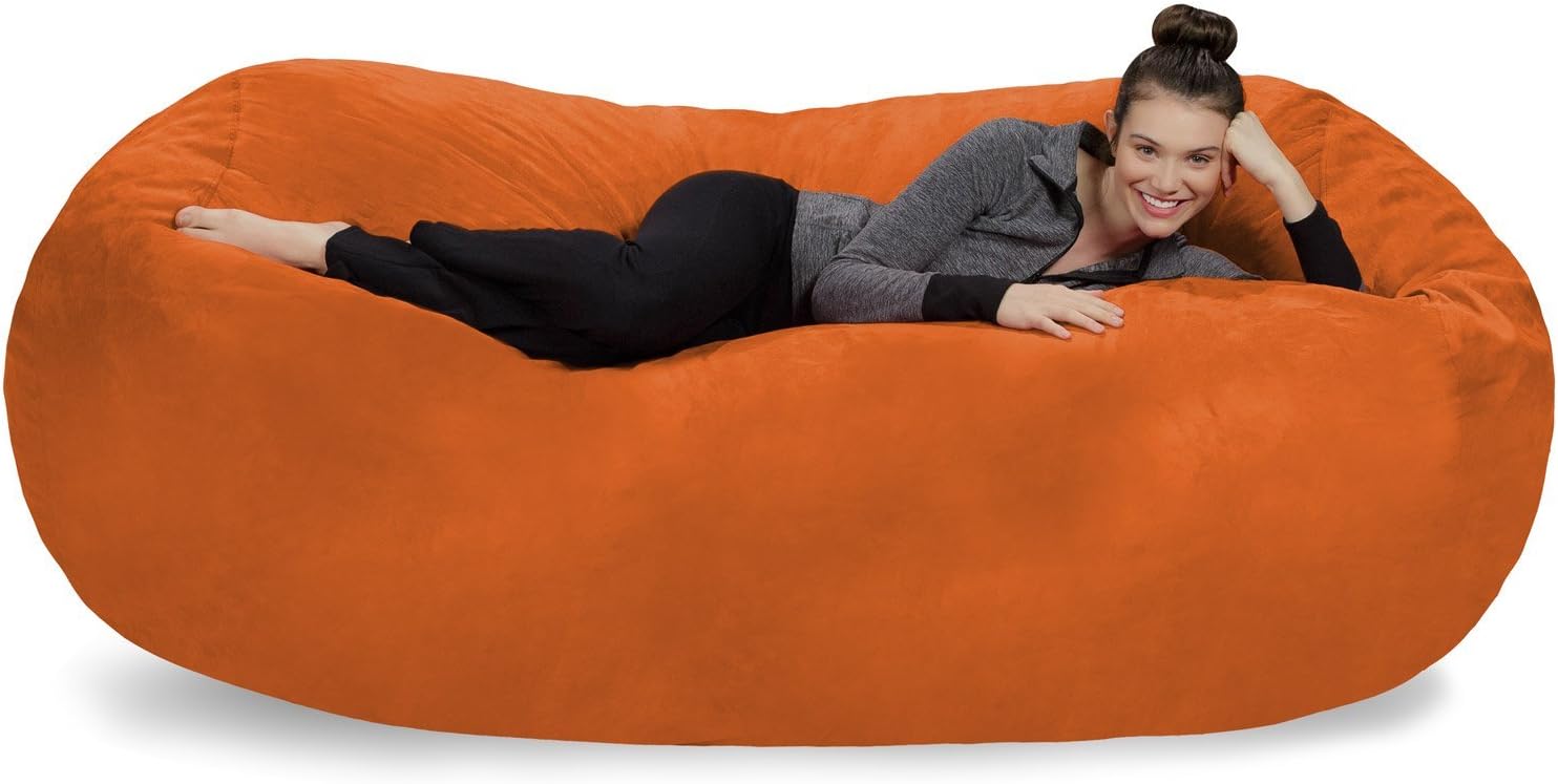 Sofa Sack - Plush Bean Bag Sofas with Super Soft Microsuede Cover - XL Memory Foam Stuffed Lounger Chairs for Kids, Adults, Couples - Jumbo Bean Bag Chair Furniture - Tangerine 7.5'