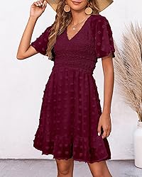 BTFBM Womens V Neck Casual Vacation Dress Short