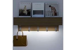 CANCHIC 24" Wall Shelf with Hooks & LED Light – Coat Rack Wall Mount & Floating Shelf with Storage Compartment for Entryway, 