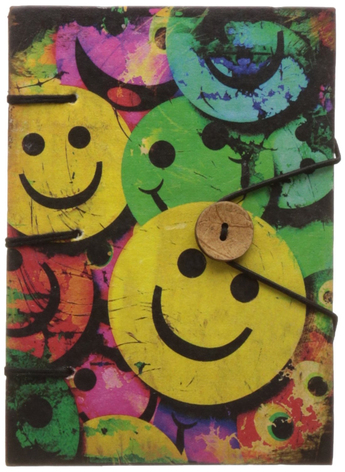 Purpledip Vintage Diary 'Colorful Smiles': Handmade Paper Journal with String & Button Closure (10615)