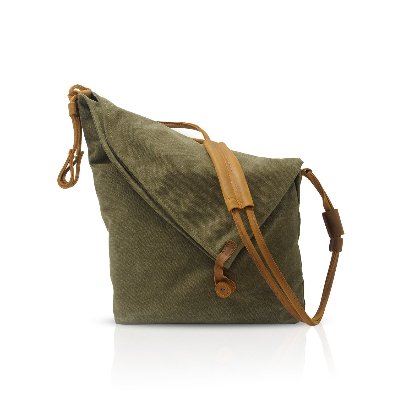 FANDARE Retro Shoulder Bag Unisex 13 inch Laptop Bag Business Commuter Outdoor Travel Camping Large Capacity Crossbody Bag Wear-Resistant Canvas ArmyGreen