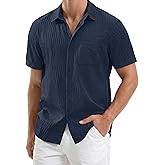 MAGNIVIT Men's Button Down Short Sleeve Shirts Casual Textured Summer Beach Shirt with Pocket