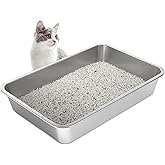 LIHONG Stainless Steel Cat Litter Box,Large Metal Litter Box for Small Large Cats Kitty Rabbits,No Smell,Non Stick,Easy to Clean(20" Lx14 Wx4 H,L)