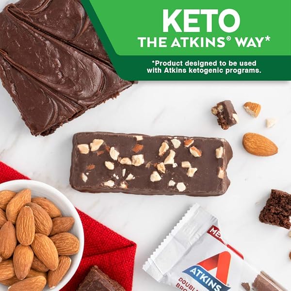 ATKINS DOUBLE FUDGE BROWNIE PROTEIN MEAL BAR, HIGH FIBER, 15G PROTEIN, 1G SUGAR, 4G NET CARB, MEAL REPLACEMENT, KETO FRIENDLY