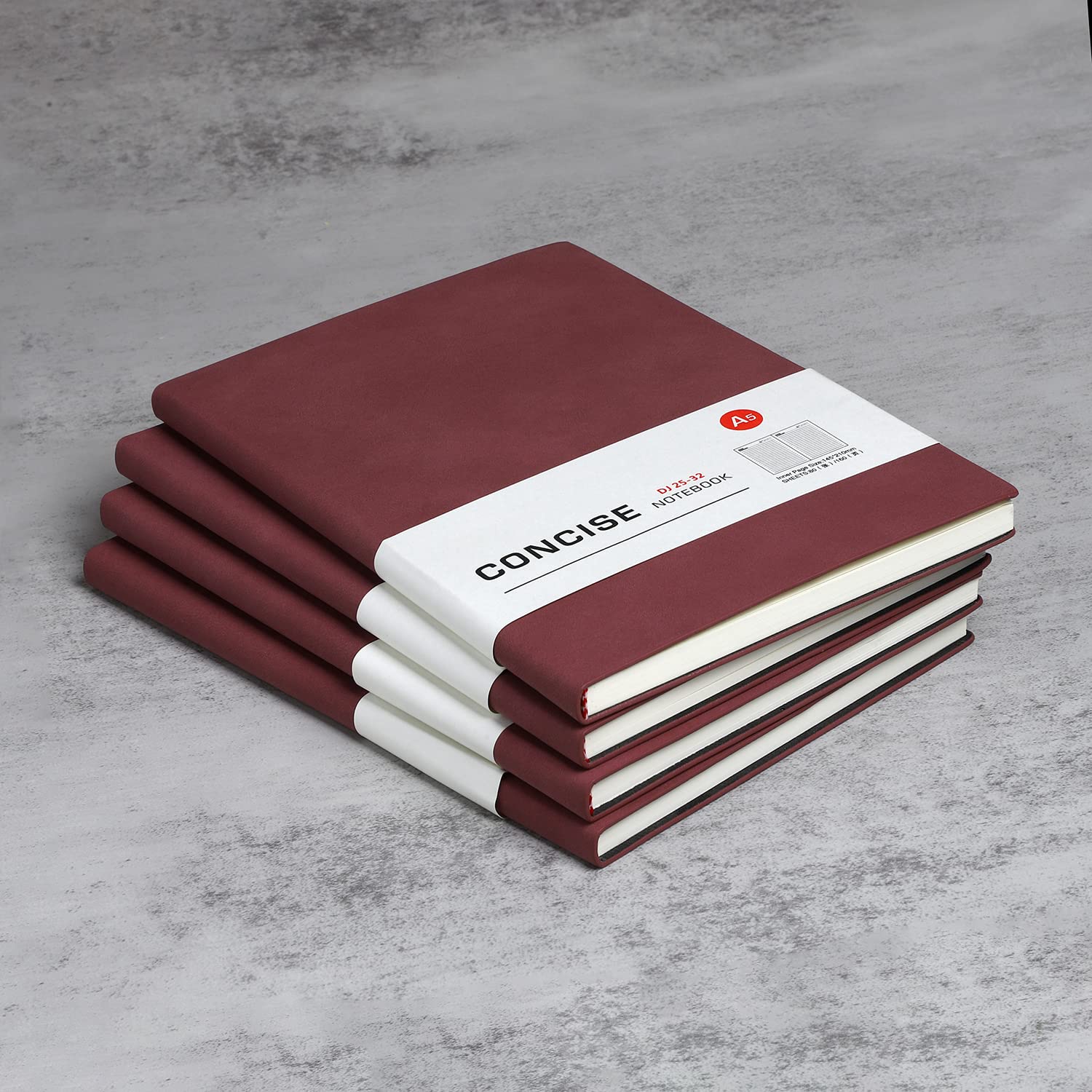 huaao Notebook A5 Lined Leather Pack of 4 Notebooks Thick 100 gsm Journal Notebooks Classic Notepad for Writing, Office, School, Business 14.5 x 21 cm, Red