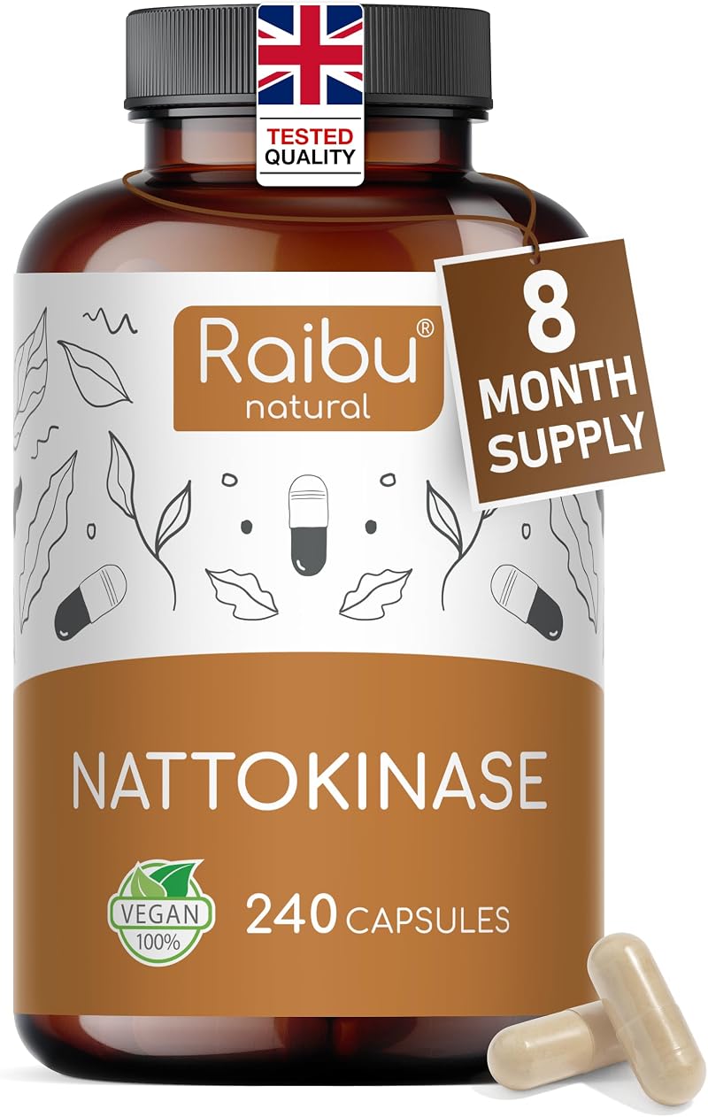 RAIBU Nattokinase 2000 FU Capsules 240 Vegan Enteric 8 Month Supply