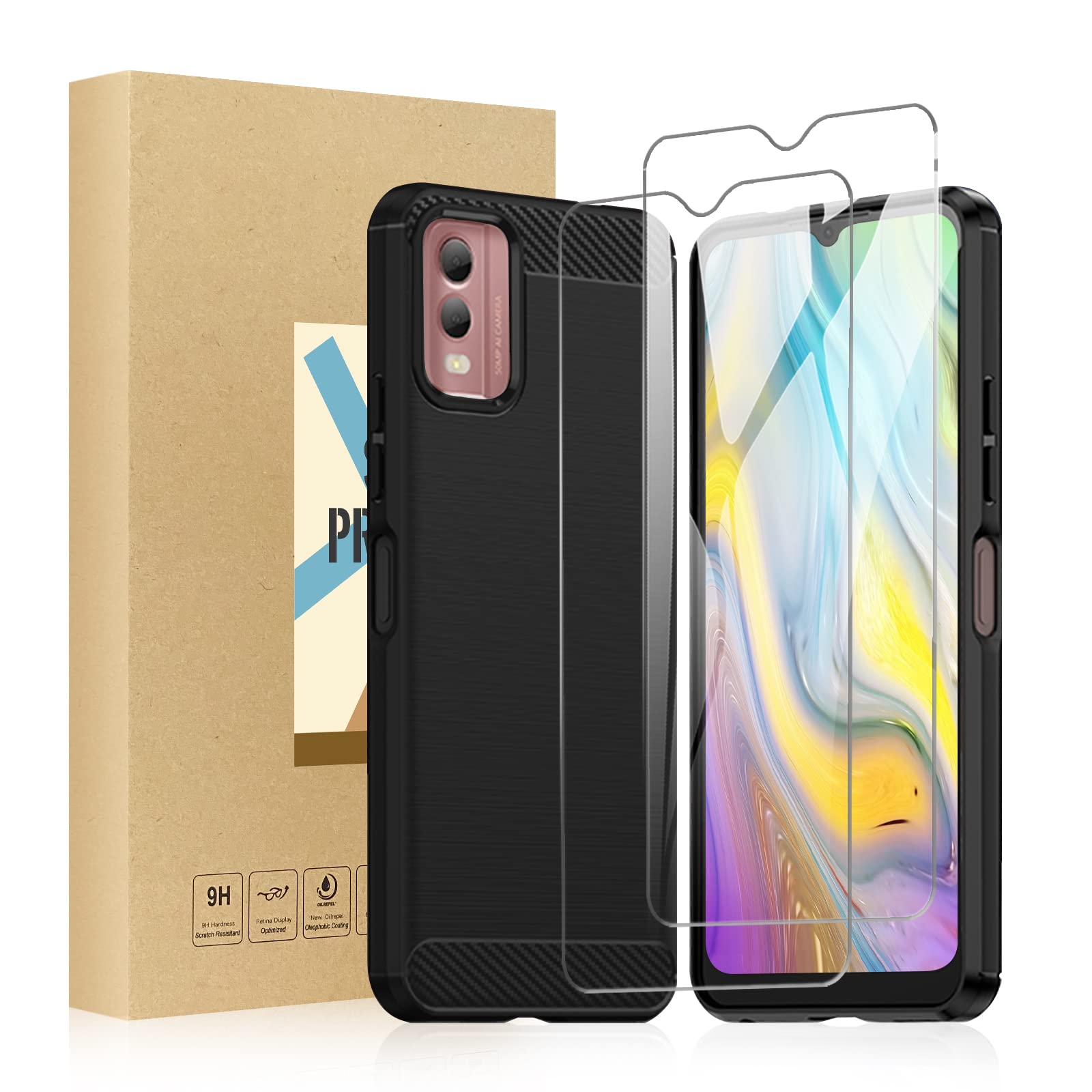 SCL Case for Nokia C32 Case and Screen Protector for Nokia C32 Case and Screen Protector Nokia C32 Tempered Glass [2 Pack] + Cover, Anti-Scratch TPU Protective Cover, Anti-Fingerprint