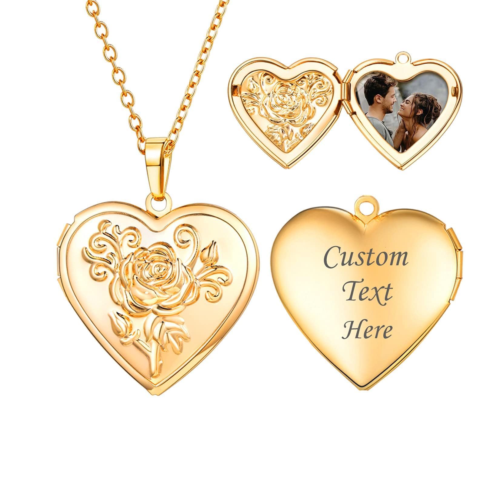 Heart Locket Rose Gold Flower Necklace for Women's Gifts — image 1