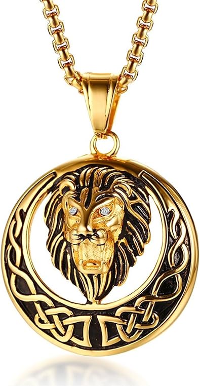 Randell Ojos De Diamantes De Imitacion De Acero Inoxidable De Los Hombres Ojo De Celtico Irlandes Cabeza De Leon Collar De Motorista Punk Collar Punk Oro Gotico Amazon Es Joyeria