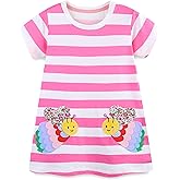 YAGATA Toddler Girl Summer Dress Little Girls Cotton Short Sleeve Dresses Casual Midi Sundress for Kids 2-7 Years