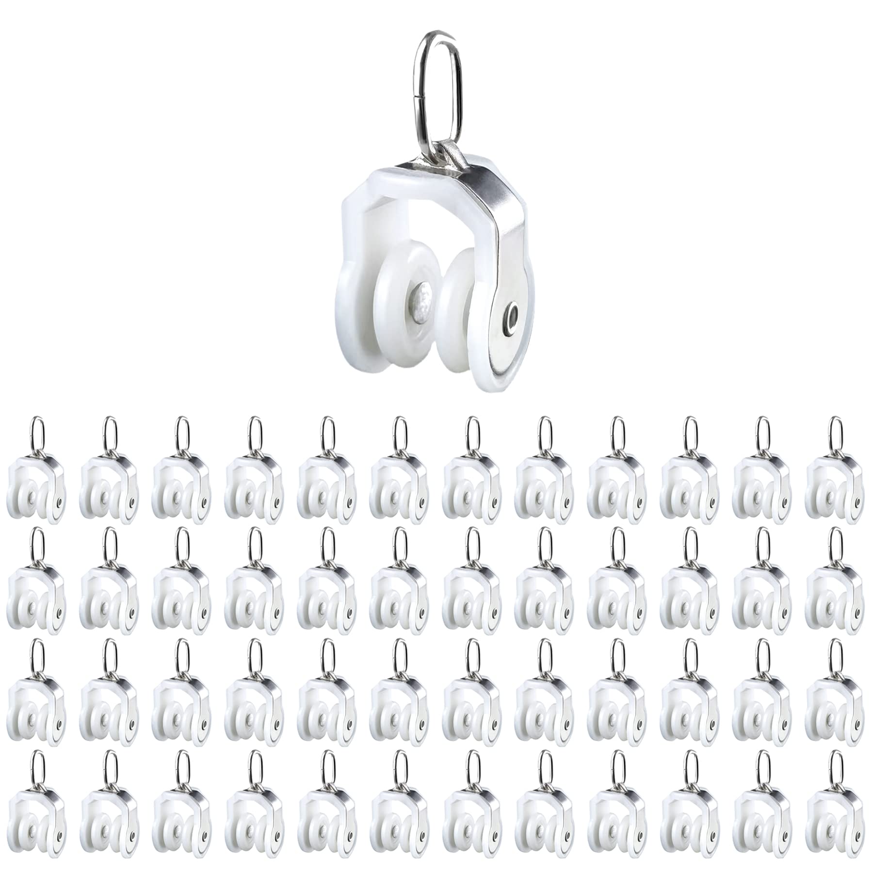 48 PCS Twin Wheeled Curtain Track Rollers Pulleys,Drapery Rail Sliding Glider for 11-Millimetre Rail (Stainless Steel)