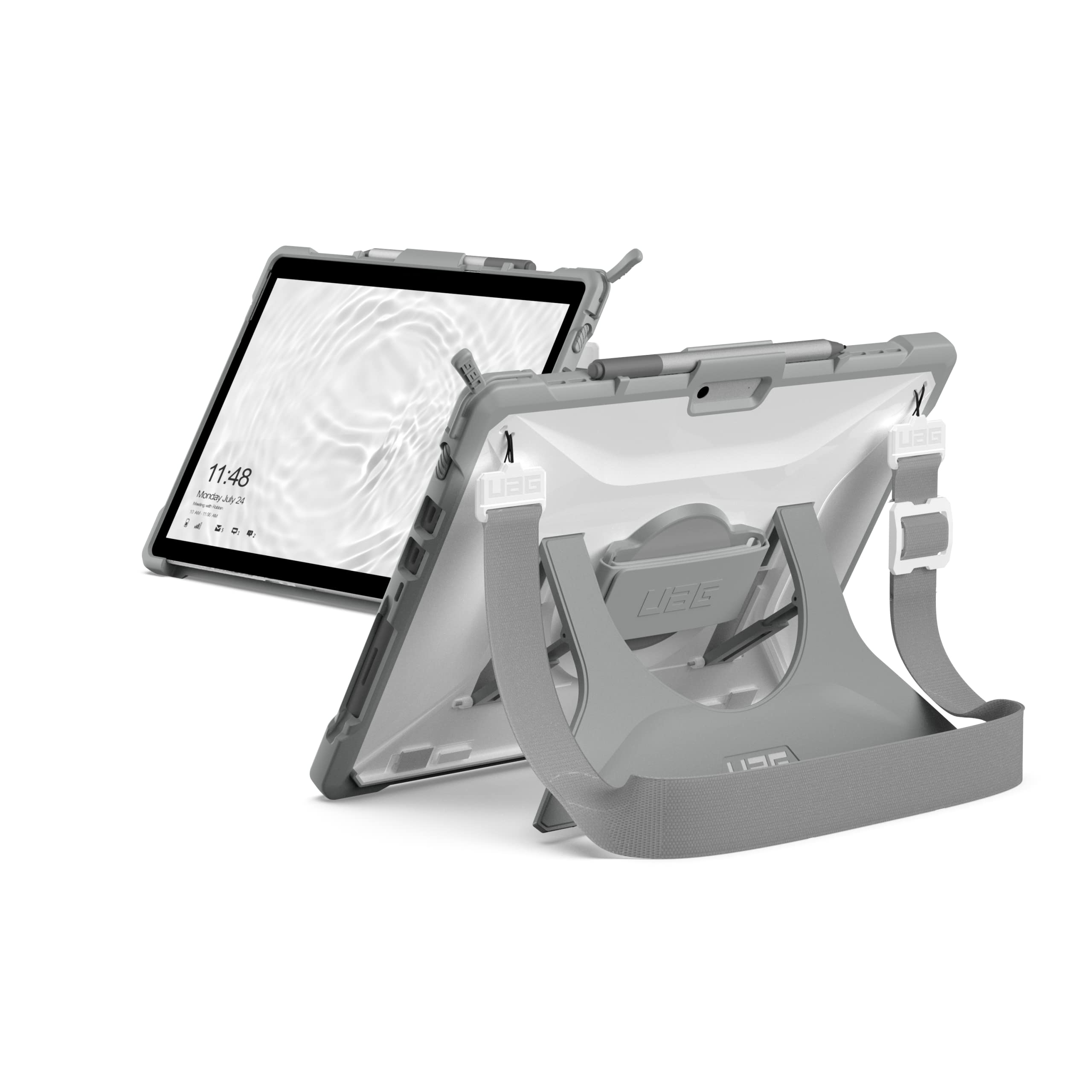 URBAN ARMOR GEAR UAG Designed for Microsoft Surface Pro 8 Case Plasma w/Hand Strap & Shoulder Strap Featherlight Translucent Rugged Military Drop Tested Protective Cover, White/Grey