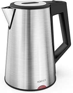 Wasserkocher Edelstahl Elektrischer Wasserkessel 1,7 Liter, 1800W der Doppelwandige Edelstahlkessel Auto-off & Trockenlaufschutz, ideal für Kaffee, Tee, Haferflocken, Babynahrung von Homever, BPA-Frei