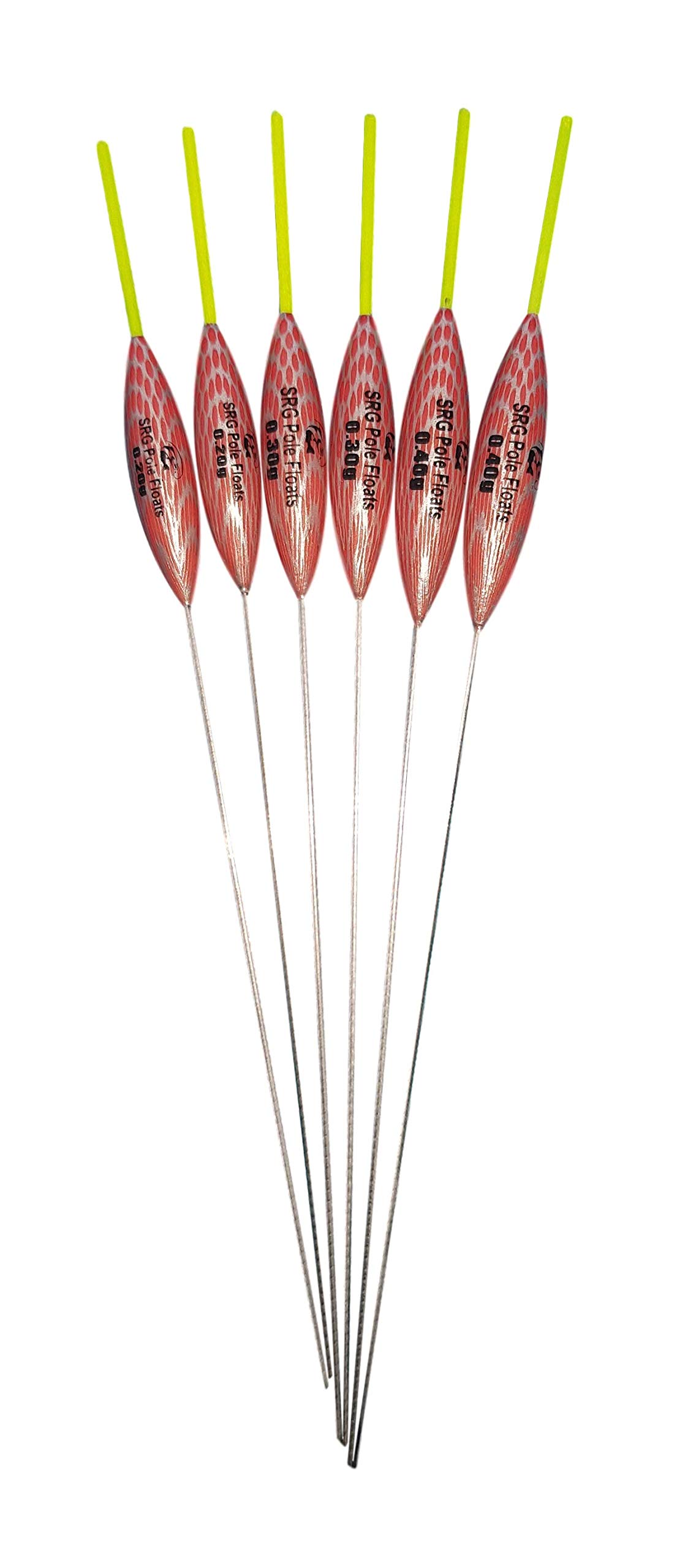 SRG Pole Floats SRG003 Pack of 6 x Pole Floats Chianti Wire Stem Yellow Tip (2 x 0.2g / 2 x 0.3g / 2 x 0.4g)