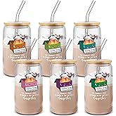 Uiifan 6 Pcs Employee Appreciation Gift Thank You Gifts for Women Men 16oz Glass Cups with Bamboo Lids Straws Bulk Positive Coffee Cup for Coworker Teacher(Dumpster Fire)