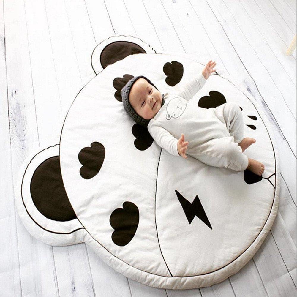 Werchenli Cartoon Style Baby Play Mat for Floor Reversible Thick 100% Soft Cotton 37.4 Inches Playmat for Kids, Bear