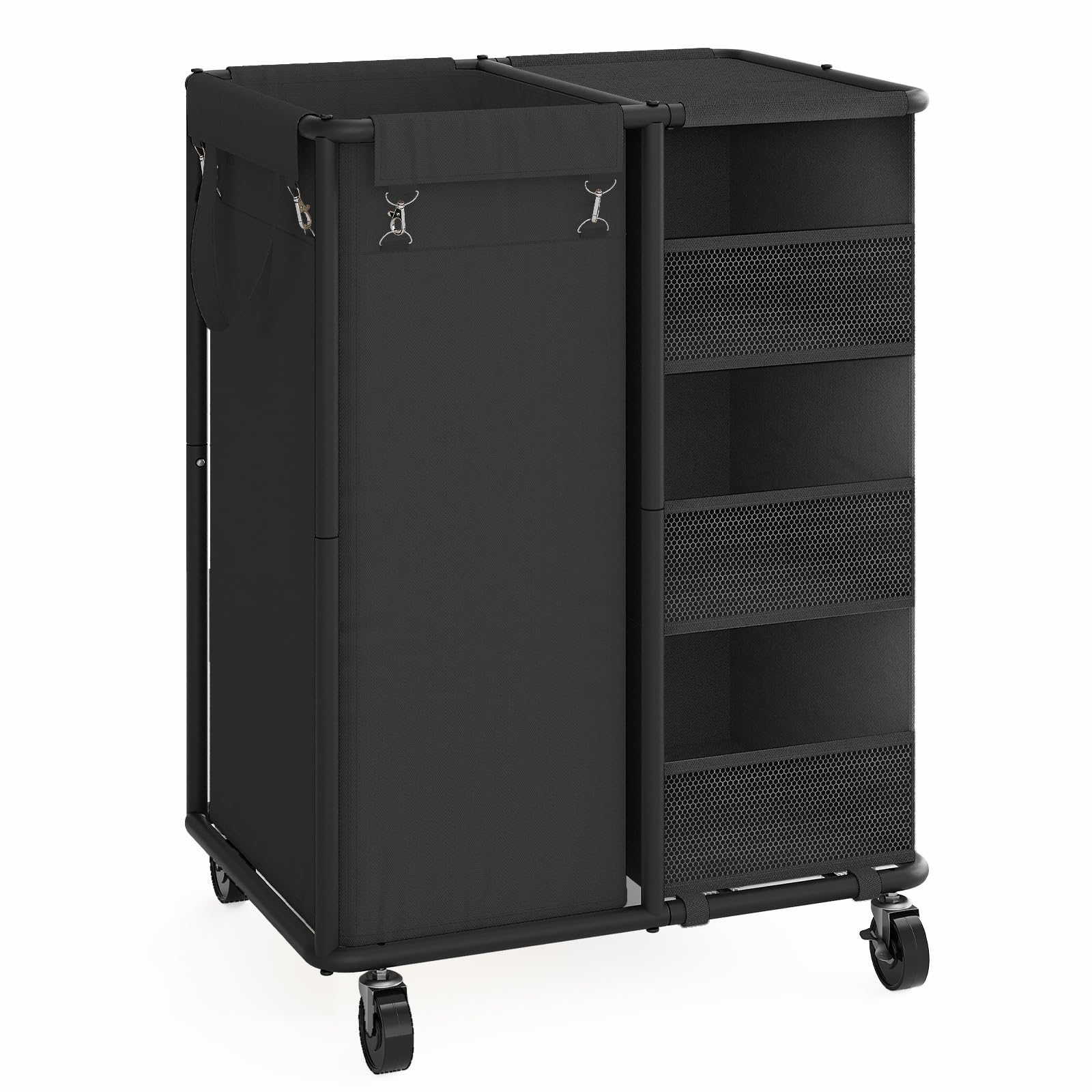 Photo 1 of WOWLIVE Laundry Sorter with Wheels 100L Rolling Laundry Hamper with Hanging and Removable Bag Laundry Cart with Steel Frame and Storage Unit Large Basket Organizer for Dorm Room, Bathroom (Black)