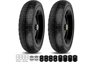 phepetroll 13 Inch Flat Free Wheels Tires 4.00-6 Solid Replacement with Universal 5/8" Axle Bore Hole, 8 Spacers and 4 Pins, for Wheelbarrow, Garden Wagon, Hand Truck, Trolley, Lawn Mower, 2 Pack