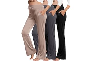 Neer 3 Pack Women's Lounge Maternity Pants Pregnancy Wide Leg Casual Sweatpants Drawstring Flare Pants with Pockets