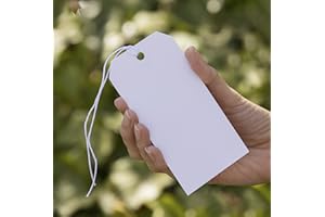 EZDOM White Shipping Tags with String - 4 3/4" x 2 3/8" - Box of 100 Hang Tags with String Attached and Reinforced Hole, Paper Blank Tags, Large Tags with String for Any Occasion