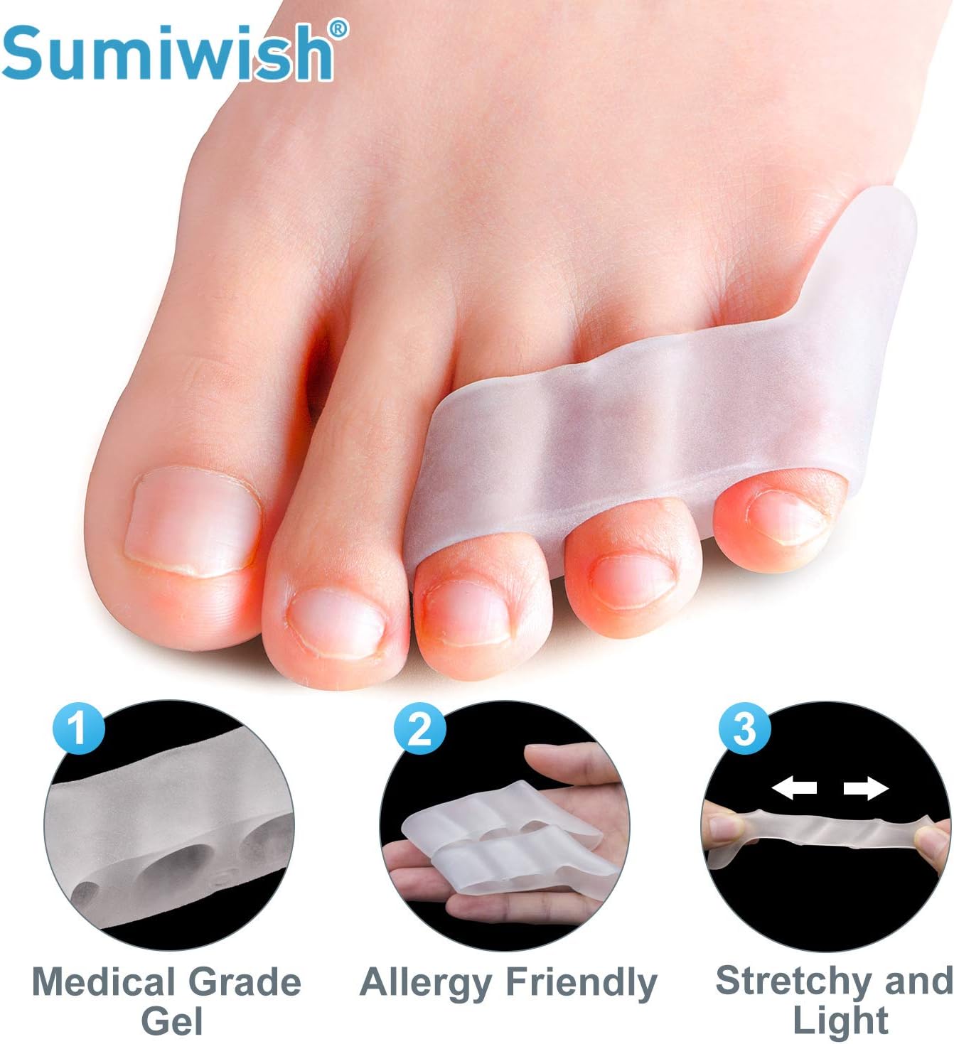 Sumiwish 10 Pack Pinky Toe Separator & Protectors, Gel Toe Separators for Overlapping Toe Curled Pinky Toe - Image 5