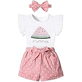 MIGU Toddler Girl Clothes Summer Girls Clothing Sets Girl Stuff T-shirt Shorts Headband 3pcs Sets Gifts…