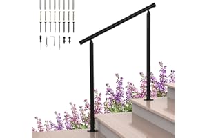 Shinoske Outdoor Handrail,Stair Handrail,Metal Handrails with Installation Kit for Concrete, Porch Steps,One-Step Assembly, Black, 1 Pack, Hand Rails for Outdoor Steps Fit 2 to 3 Steps
