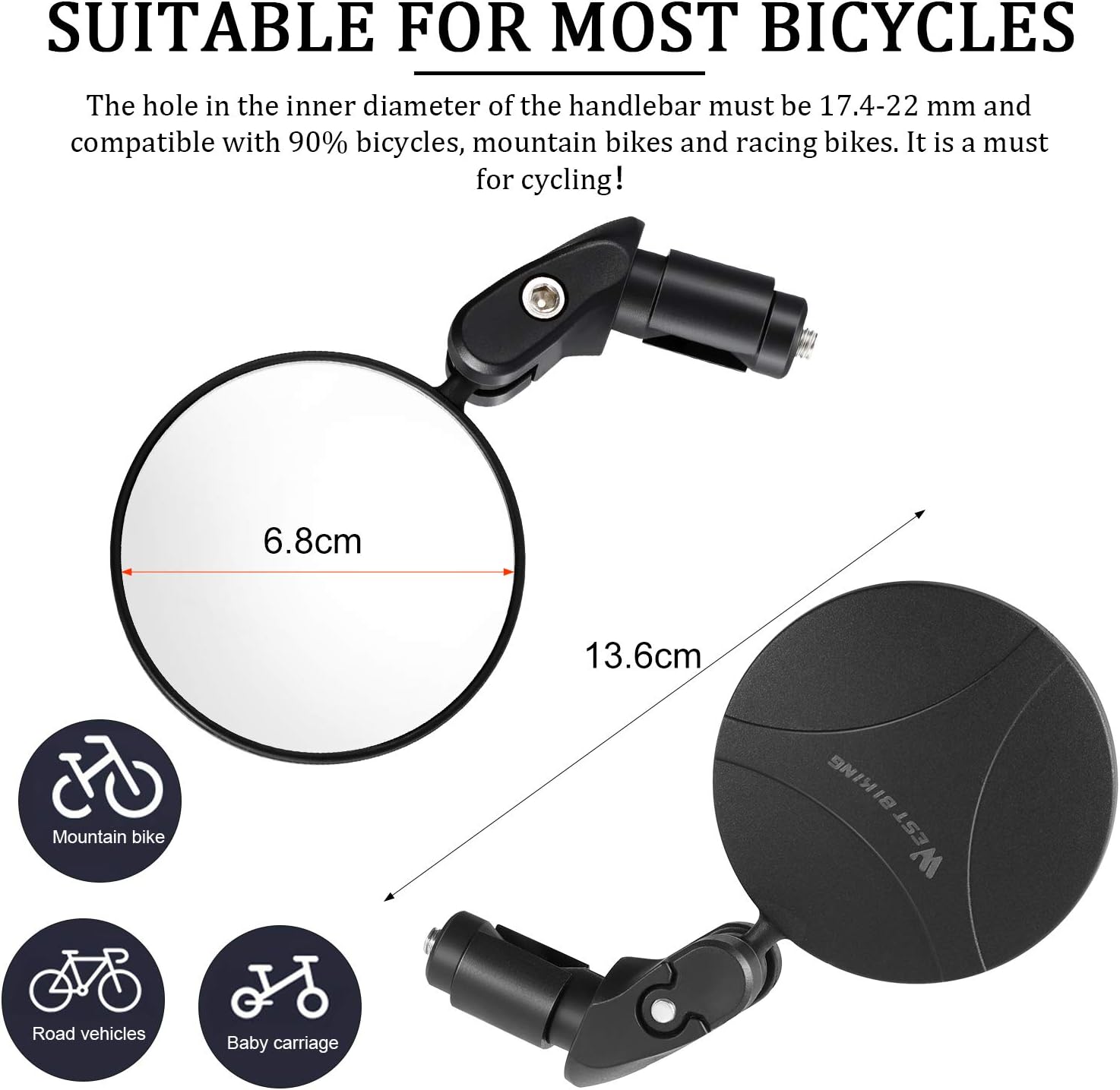 1pcs Bike Mirror for Handlebars 360° Rotatable Bicycle Rear View Mirror, Wide Angle Convex Bike Mirror - Image 4