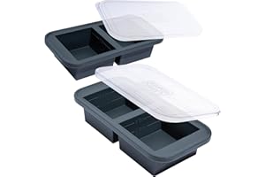 Souper Cubes 2 Cup Silicone Freezer Tray With Lid - Easy Meal Prep Container and Kitchen Storage Solution - Silicone Mold for Soup and Food Storage - Charcoal - 2-Pack