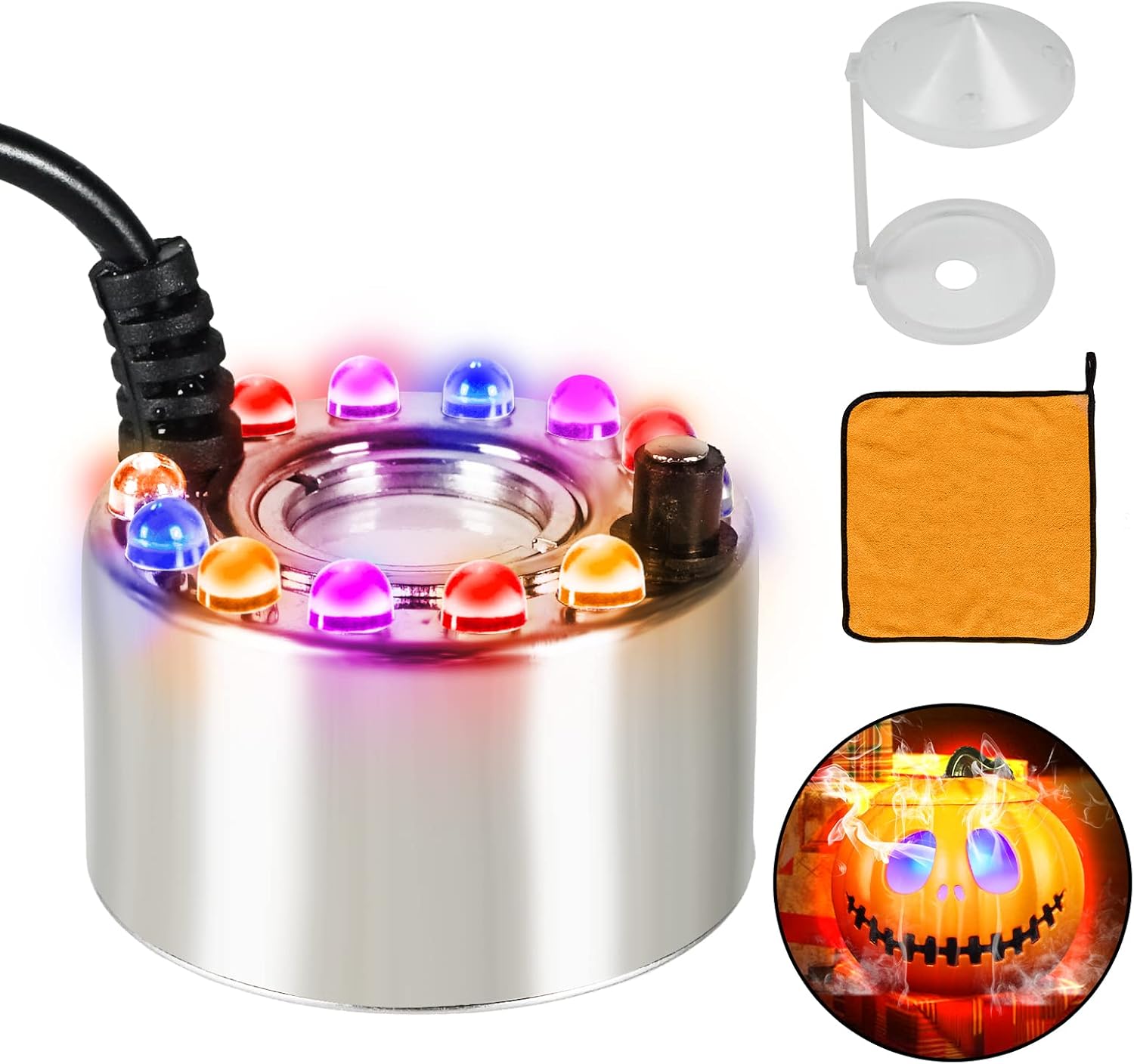 Indoor Fountains & Accessories - VonetaHalloween Mist Maker with Pumpkin,12 LED Pumpkin Light Fogger Water Fountain Pond Fog Machine Atomizer Purifier Humidifier8
