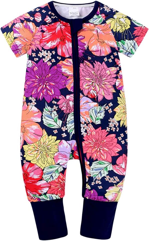 ZFT Baby Boys' 1Piece Graphic Zipper Romper Cotton Onesies Short Sleeve Pajamas