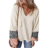 Milumia Women's Floral Patchwork Cable Knit Sweater Textured Long Sleeve Vintage Pullover Sweaters
