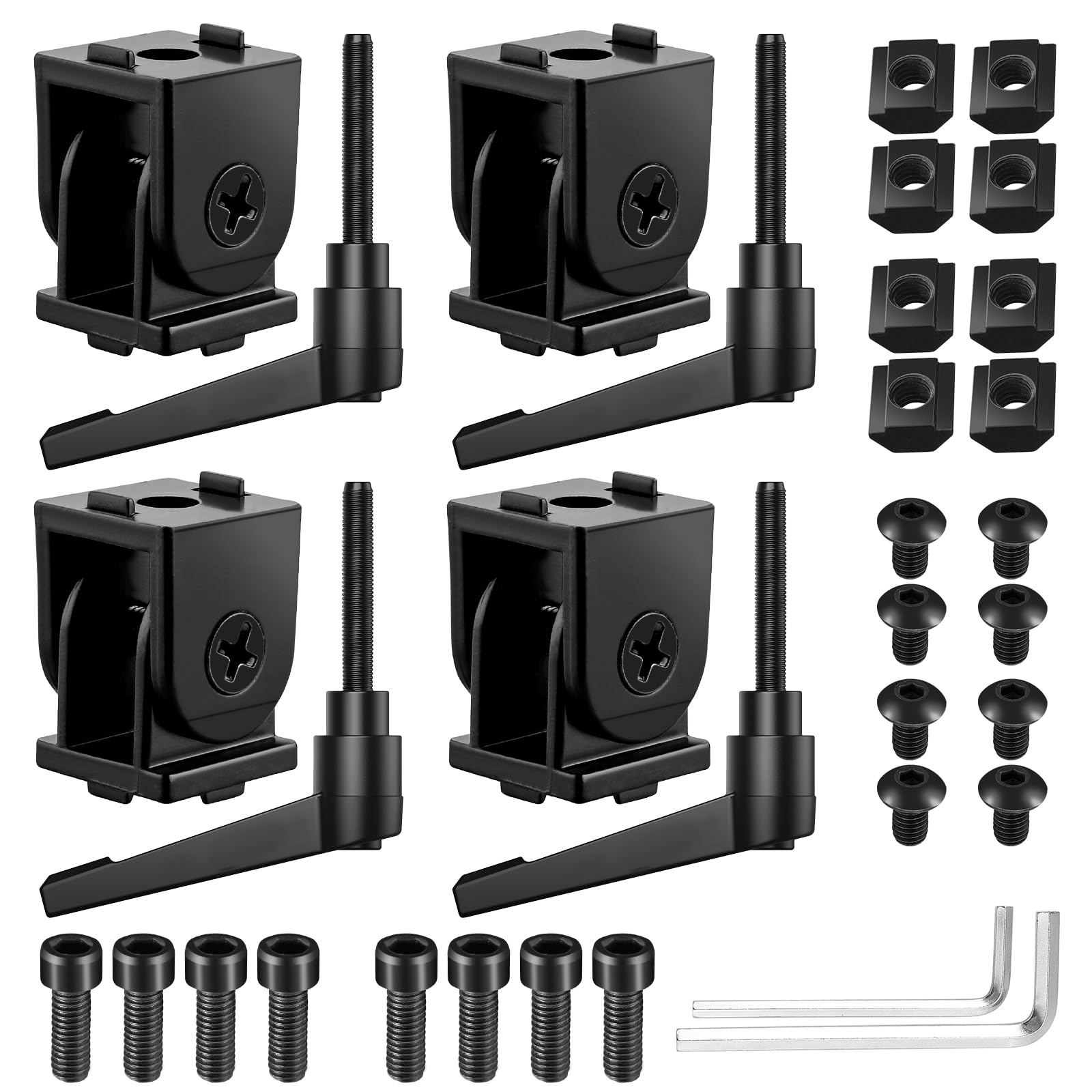 JiGiU 4PCS Joint Connector Extrusion Corner Connector 2020 Joint Aluminium Profile 180° Rotation Range Zinc Alloy with Lever and Mounting Accessories-Black