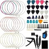 Augshy 65 Pcs Guitar Repair Kit Including Strings, Picks, Capo, String Winder&amp;Cutter, Tuner, Storage Bag for Beginner