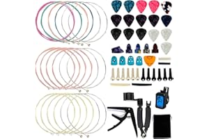 Augshy 65 PCS Guitar Tool Guitar Repair Kit Including Guitar Strings, Guitar Picks, Pick Holder, Capo, String Winder&Cutter, 