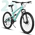 Ecarpat Dual Full Suspension Mountain Bike 24/26/27.5 Inch, 21-Speed Birthday Mountain Bike for Student Mens Womens, Beach City MTB Bicycles