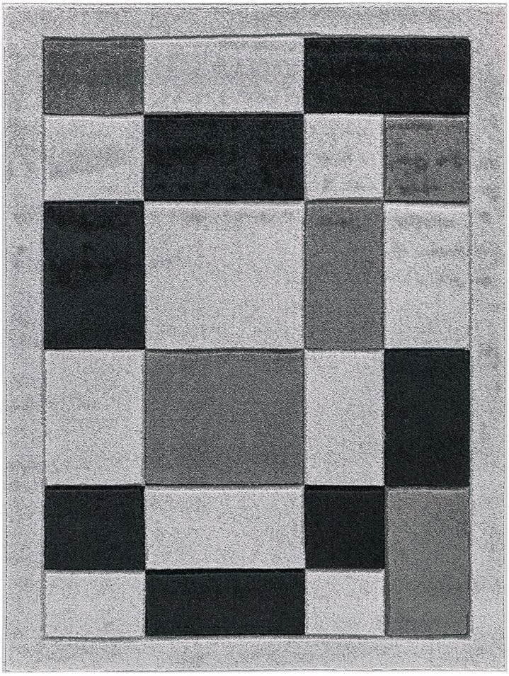 Havana Soft and Beautiful Square Pattern Rugs Small Carpet Pieces Superior Quality Thick and Stain Resistant Available in Attractive Colours and Patterns (Grey and Black, 60 x 110 cm)