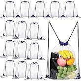 Riakrum 15 Pieces PVC Clear Drawstring Bag Small Waterproof Clear Plastic Drawstring Backpack For Stadiums Sporting Events (Blue)