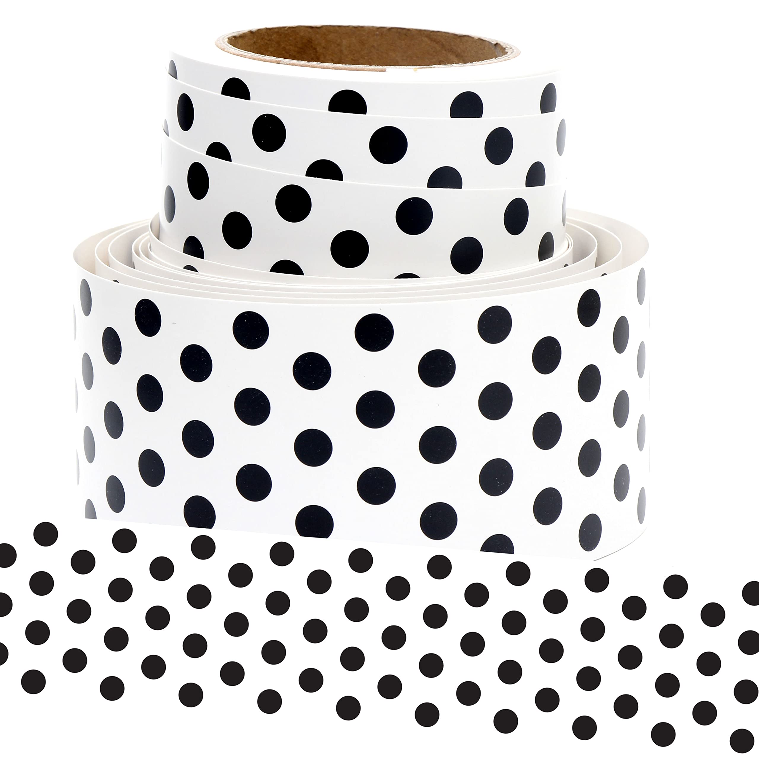 Youngever 16M Bulletin Board Borders Confetti Border for Classroom Decoration (White Polka Dot Design)