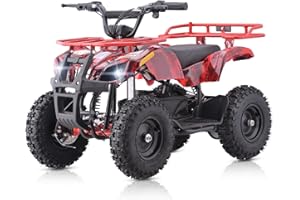 SUNDERWELL Electric ATV 4 Wheeler for Kids, Electric Quad 10/15MPH 2-Speed Adjustable, 36V 500W Kids ATV with 2 Headlights, Dual Shock Absorbers, Disc Brake, Weight Support Up to 143lbs (Red Flame)
