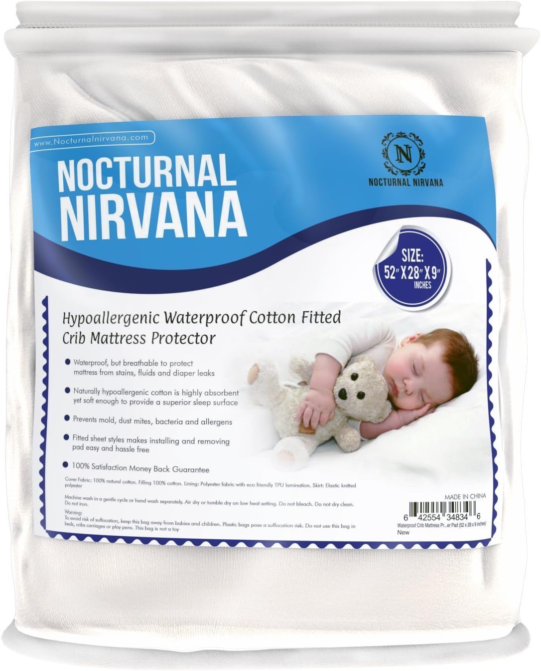 Nocturnal Nirvana: Baby Crib Mattress Protector Pad 100% Waterproof Premium Hypoallergenic Cotton Fitted Cover