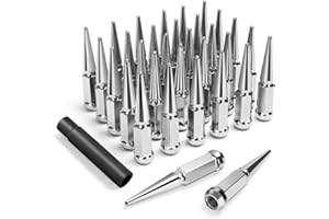 SUCOSO 32PCS 14X1.5 Spike lug nut 4.4" Tall-Chevy Silverado 8Lug, M14x1.5 Electroplated Wheel Spike Lug Nut For Suburban GMC Sierra Yukon Ford F250 F350 RAM 2500 3500 Aftermarket Wheel,One Piece Anti-Rusting